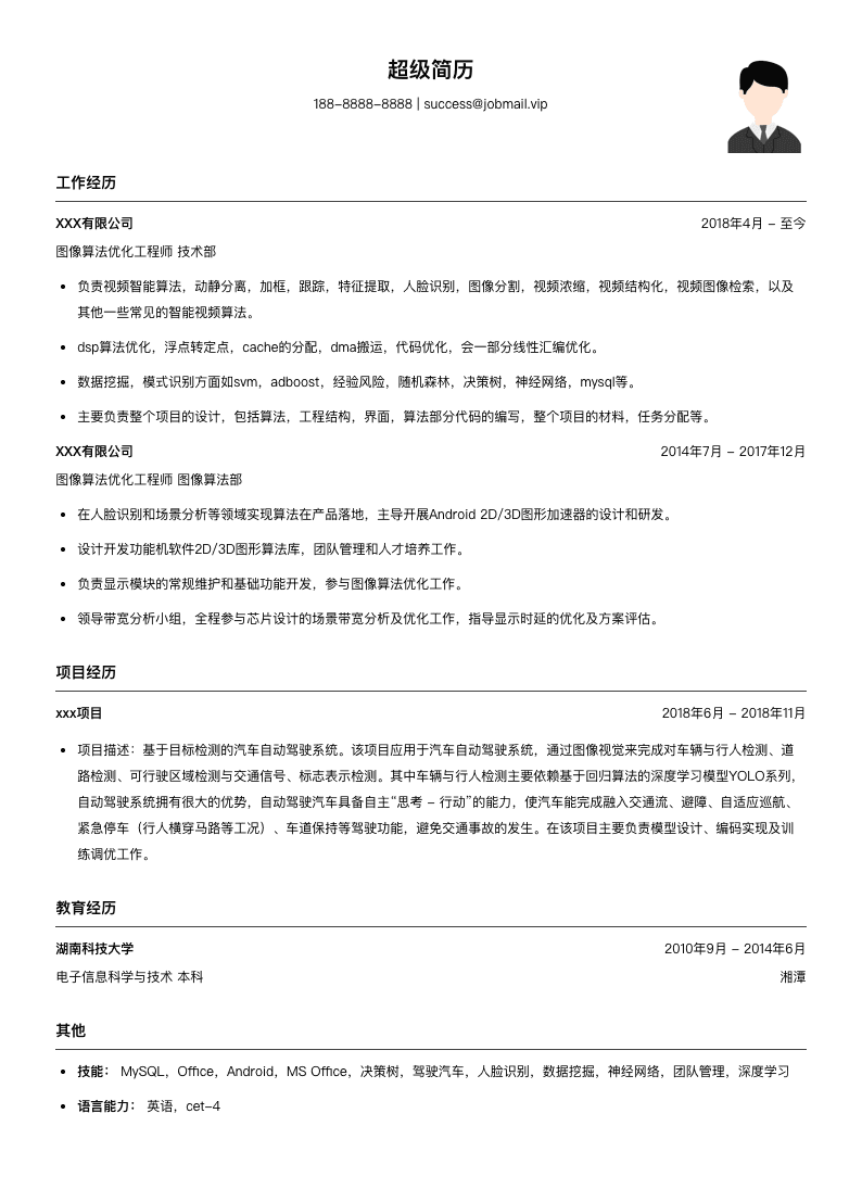 图像算法优化简历模板