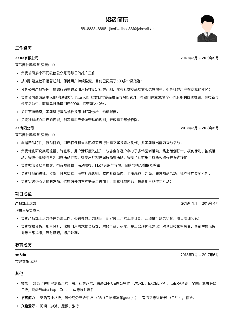 互联网社群运营简历模板