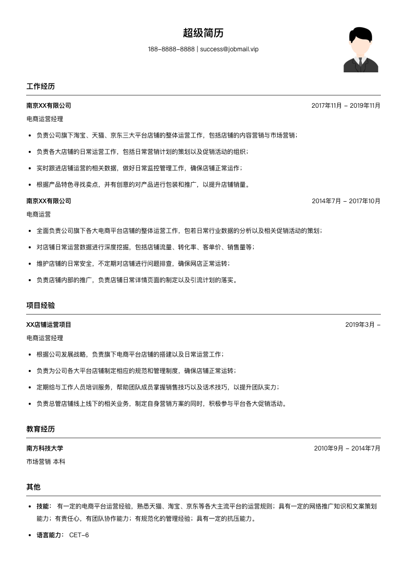 电商运营经理简历模板