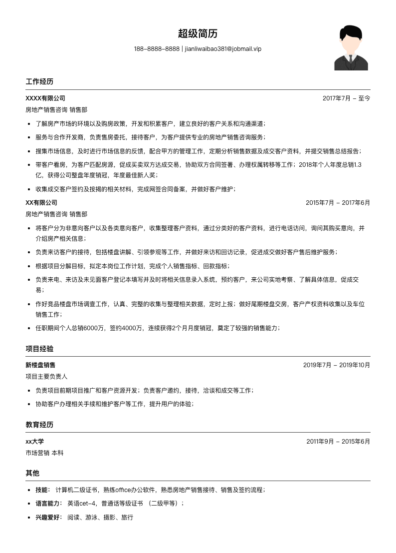 房地产销售咨询简历模板