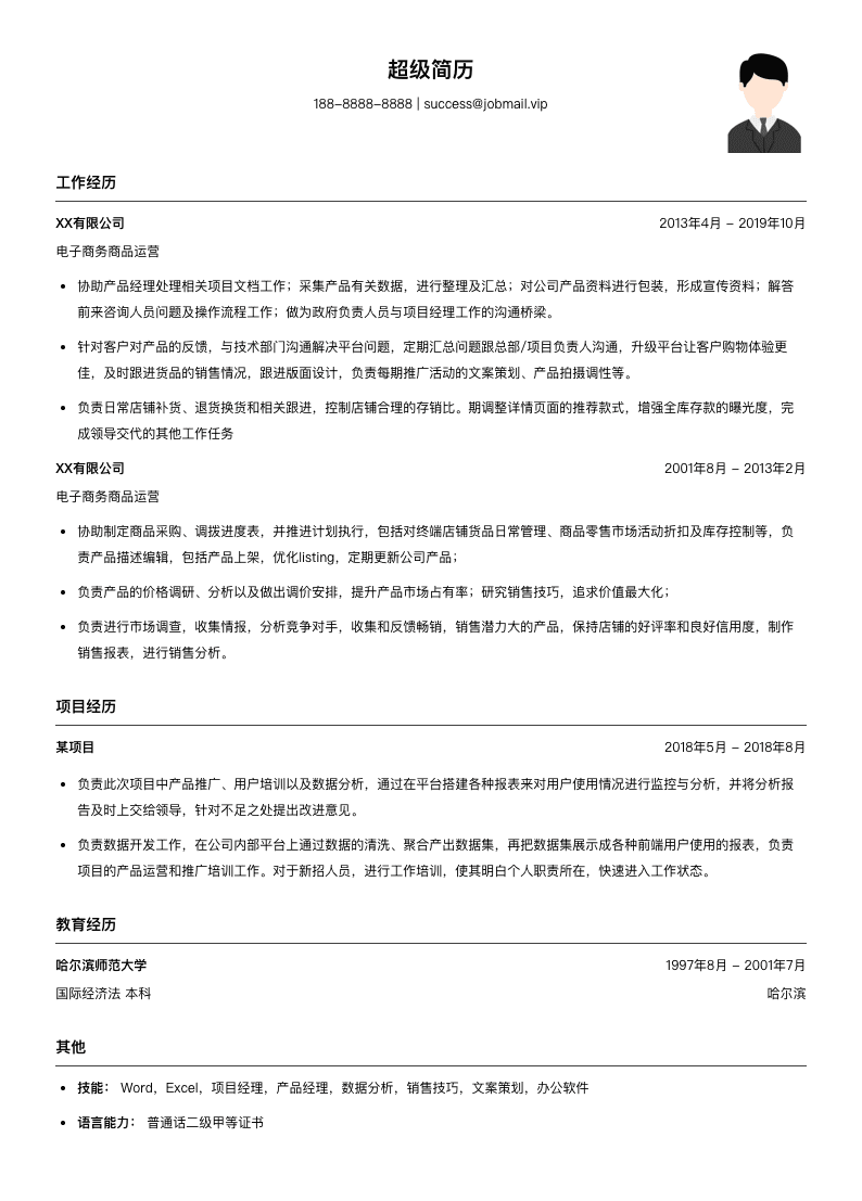 电子商务商品运营简历模板