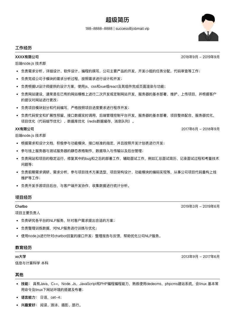 后端node.js简历模板