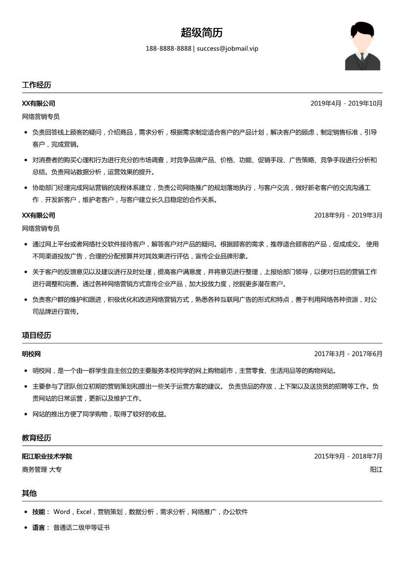网络营销专员简历模板