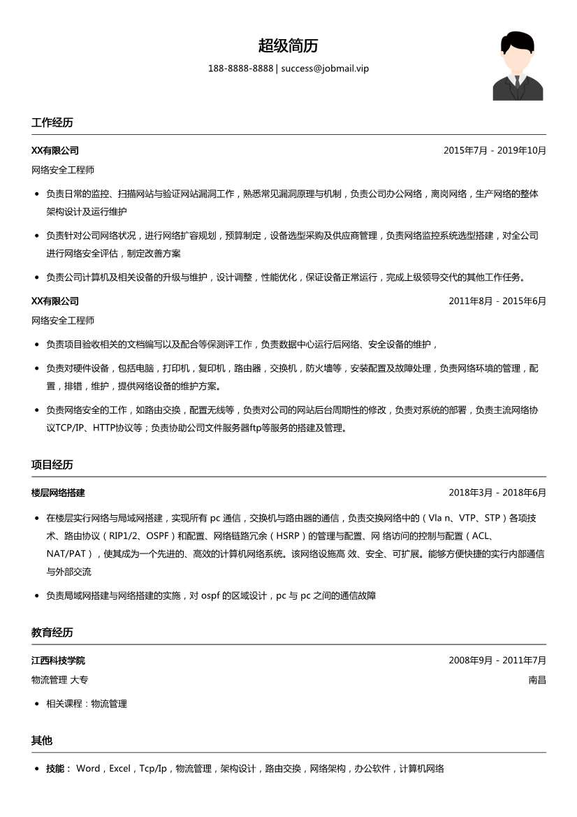 网络安全工程师（适合在职人员）简历模板