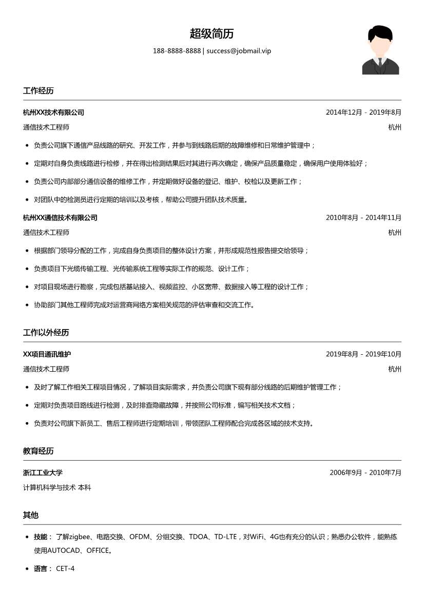 通信技术工程师简历模板