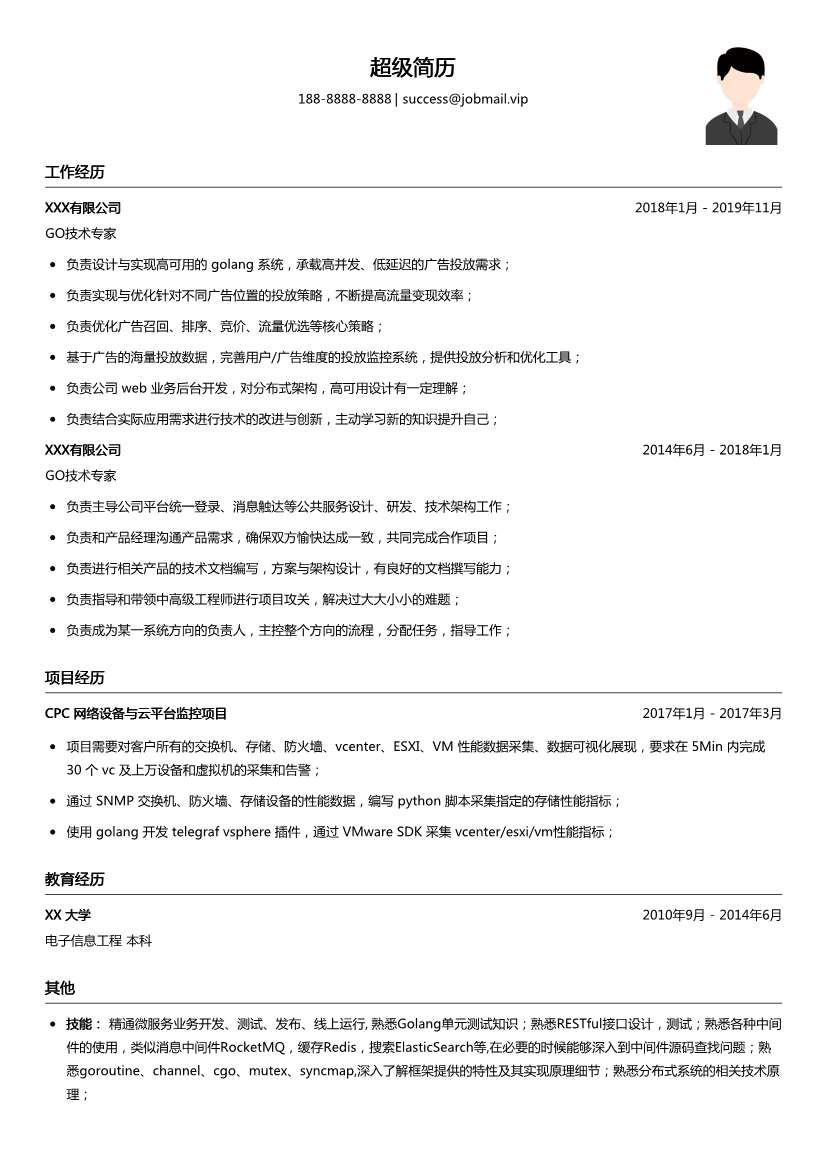 GO技术专家简历模板