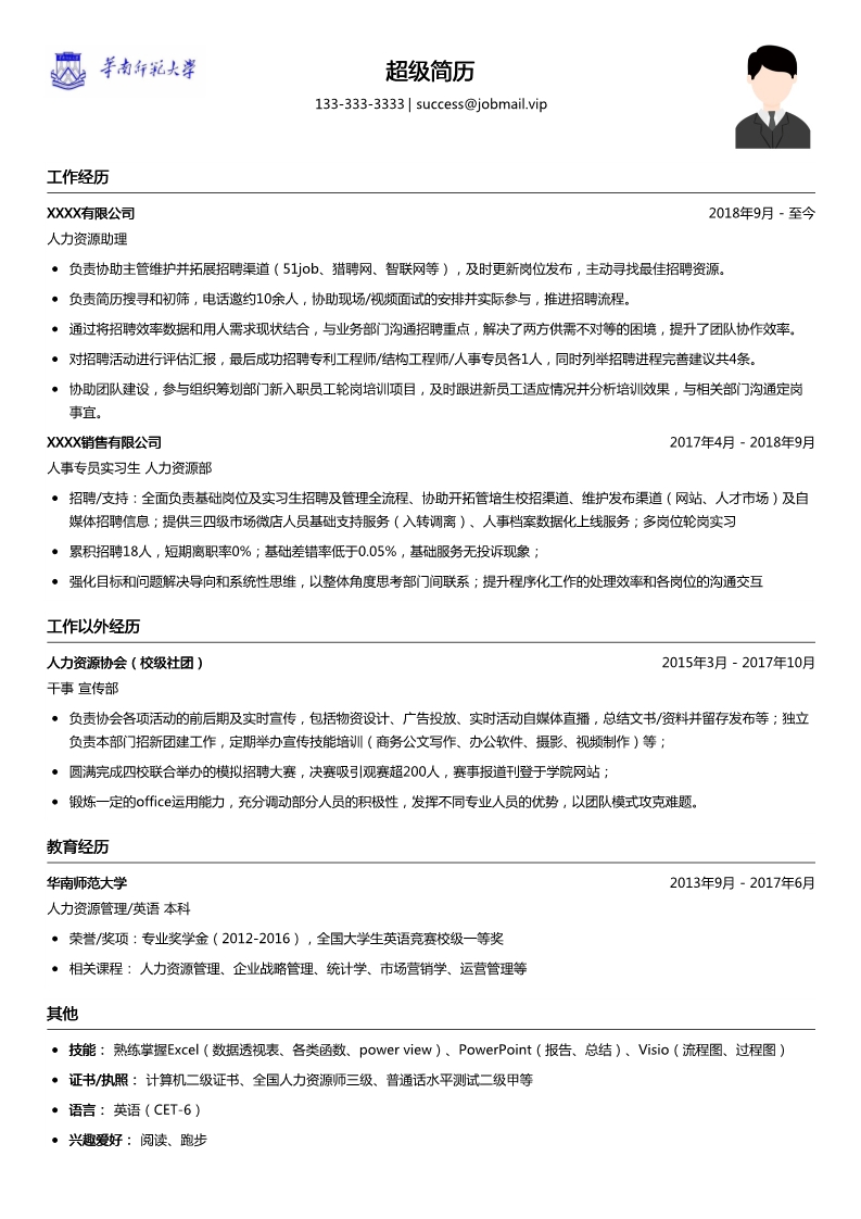 人力资源简历模板（适合应届）