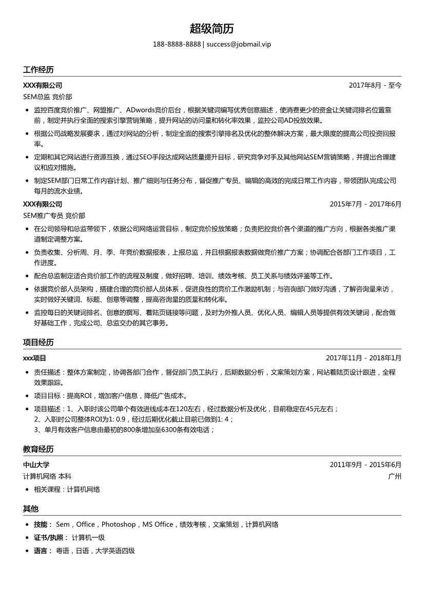 SEM总监简历模板