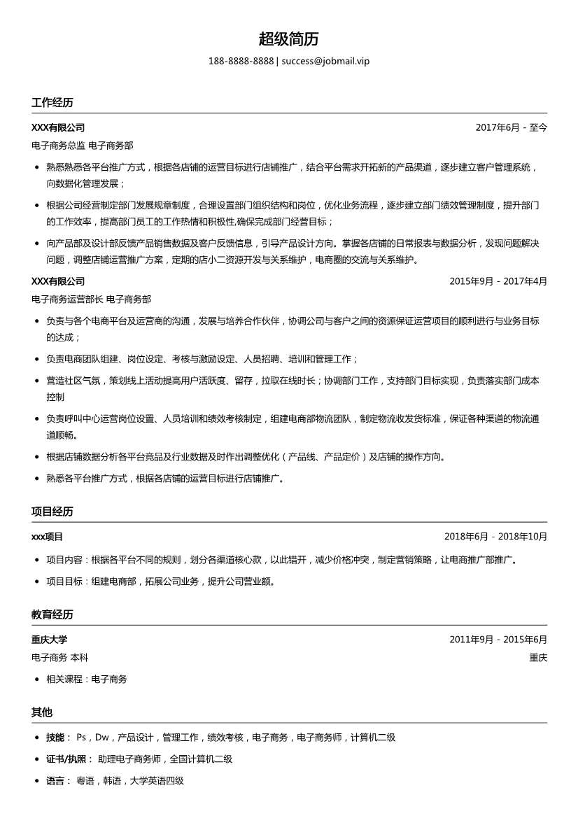 电子商务运营简历模板