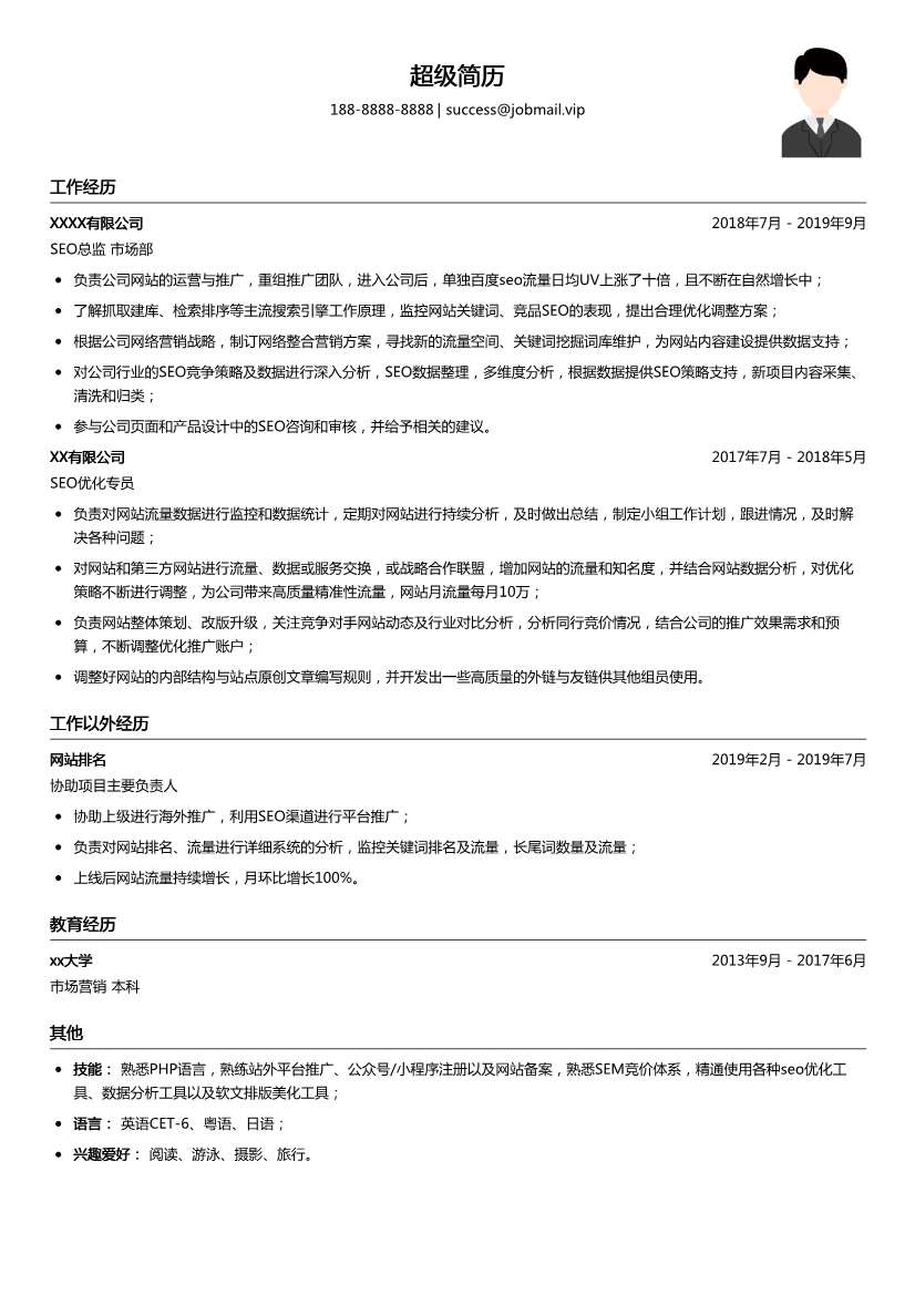 SEO总监简历模板